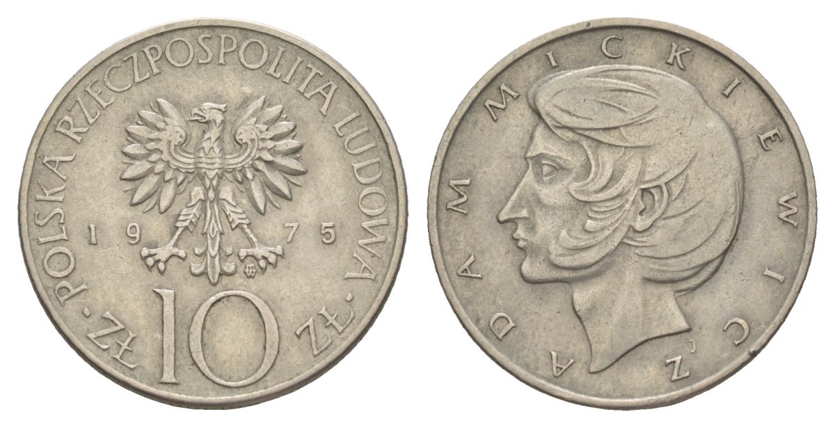 Польша 10 злотых 1975 Адам Мицкевич Y 74 медно-никель 4633-131