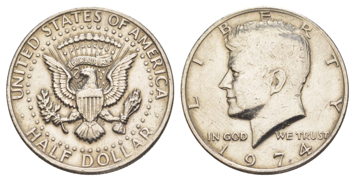 США 1/2 доллара (50 центов) 1974 Джон Кеннеди KM 202b медь плакированная медно-никелем aUNC 4536-433