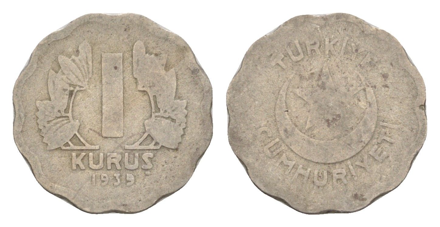 Турция 1 куруш 1939 KM 867 медно-никель 4647-459