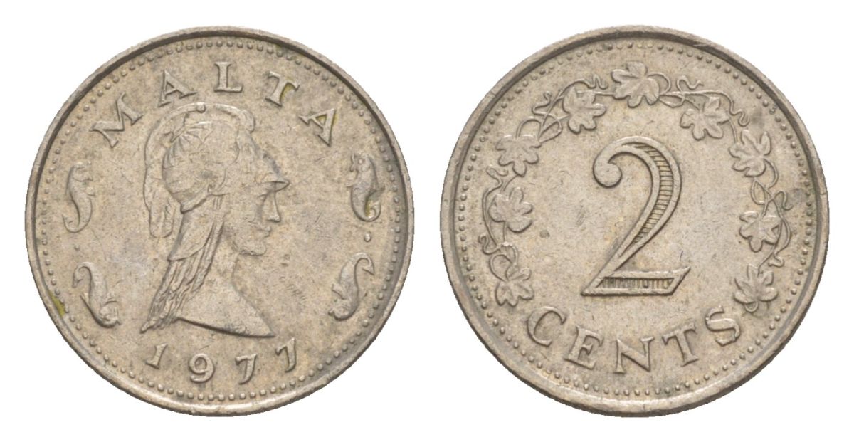 Мальта 2 цента 1977 Пентесилея, царица амазонок KM 9 медно-никель aUNC 4632-853