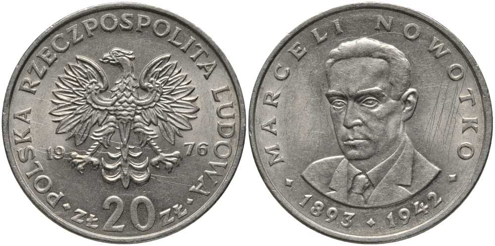 ПОЛЬША 20 ЗЛОТЫХ 1976 КРЕМНИЦА, МАРЦЕЛИЙ НОВОТКО KM 69 медно-никель 180-412