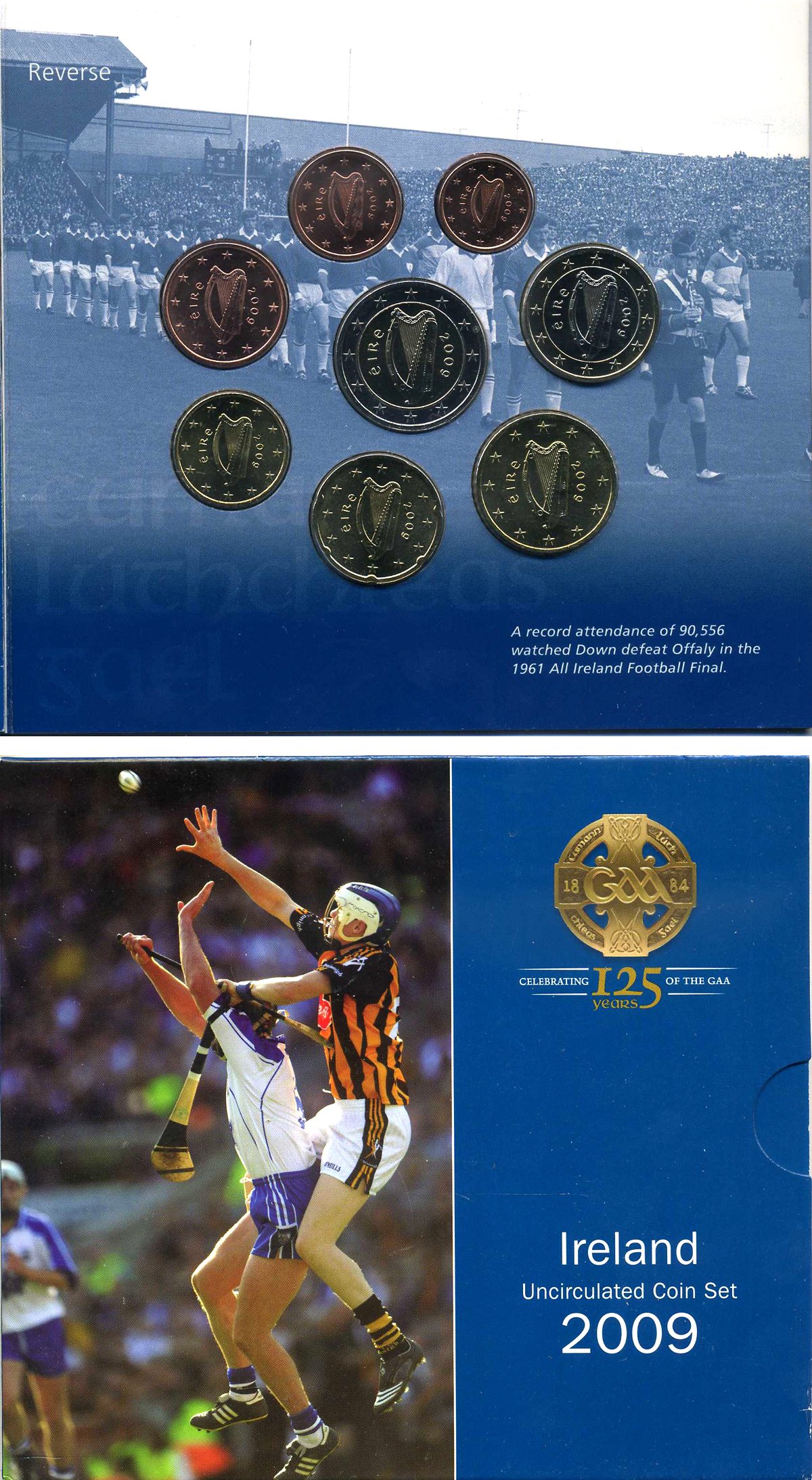 Ирландия евронабор из 8 монет 2009 125 лет Спортивной Ассоциации, запайка, в оригинальном картонном буклете, сертификат BUNC 5-4-4-28