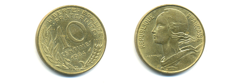 ФРАНЦИЯ 10 САНТИМОВ 1984 ТИП MARIANNE KM 929 медь алюминий никель 86-1732