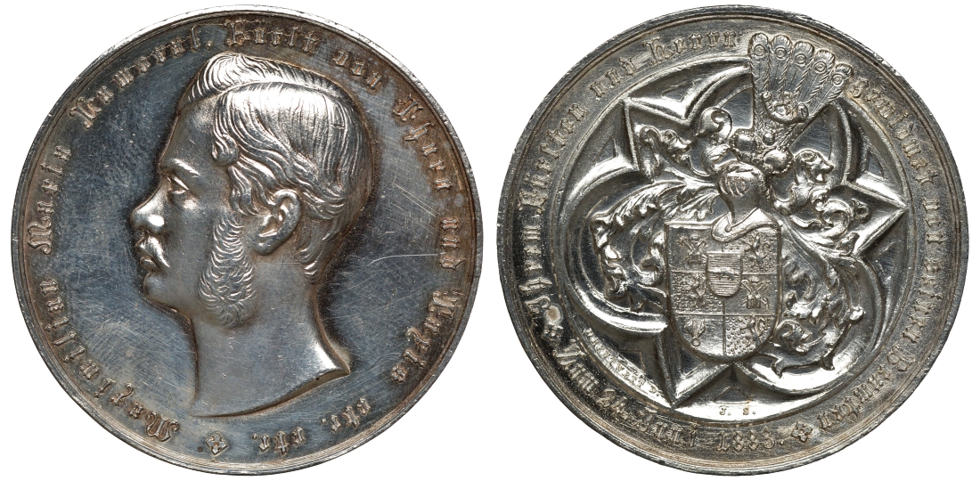 Австрия, Турн-и-Таксис медаль 1883 на 21 день рождения Максимилиана Марии, 42,5 мм, 35,6 гр серебро 00-1067-6-33