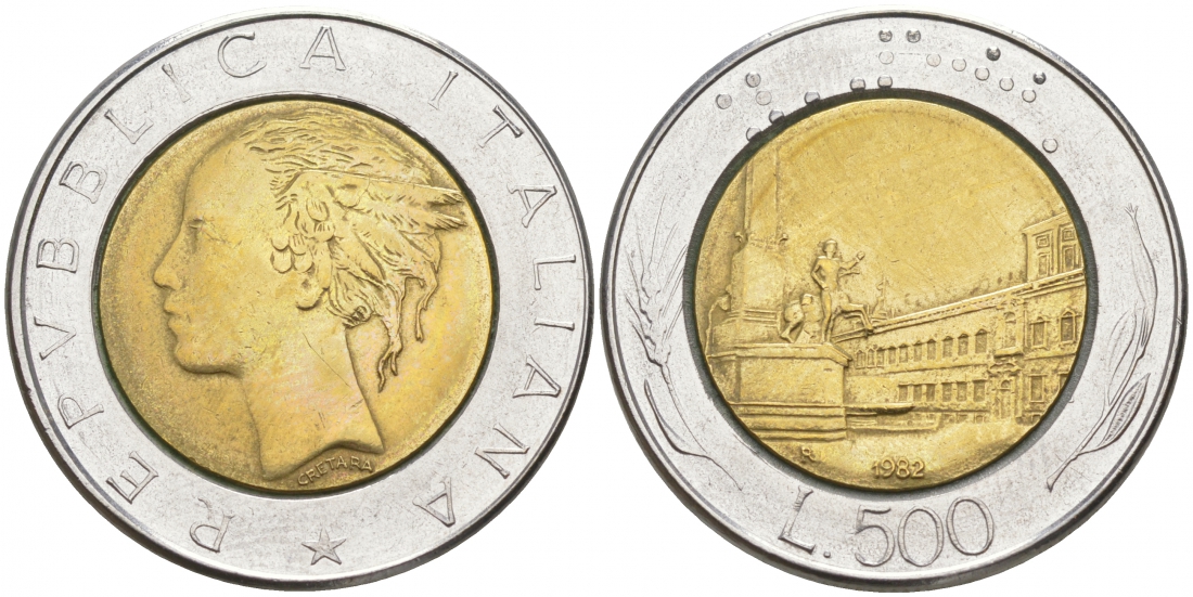 Италия 500 лир 1982 R, Квиринальский дворец в Риме KM 111 биметалл 186-232
