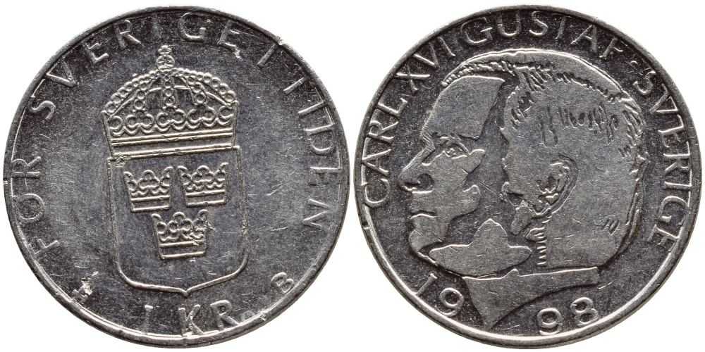 Швеция 1 крона 1998 Карл XVI Густав (1973- ) KM 852a медно-никель 4610-846