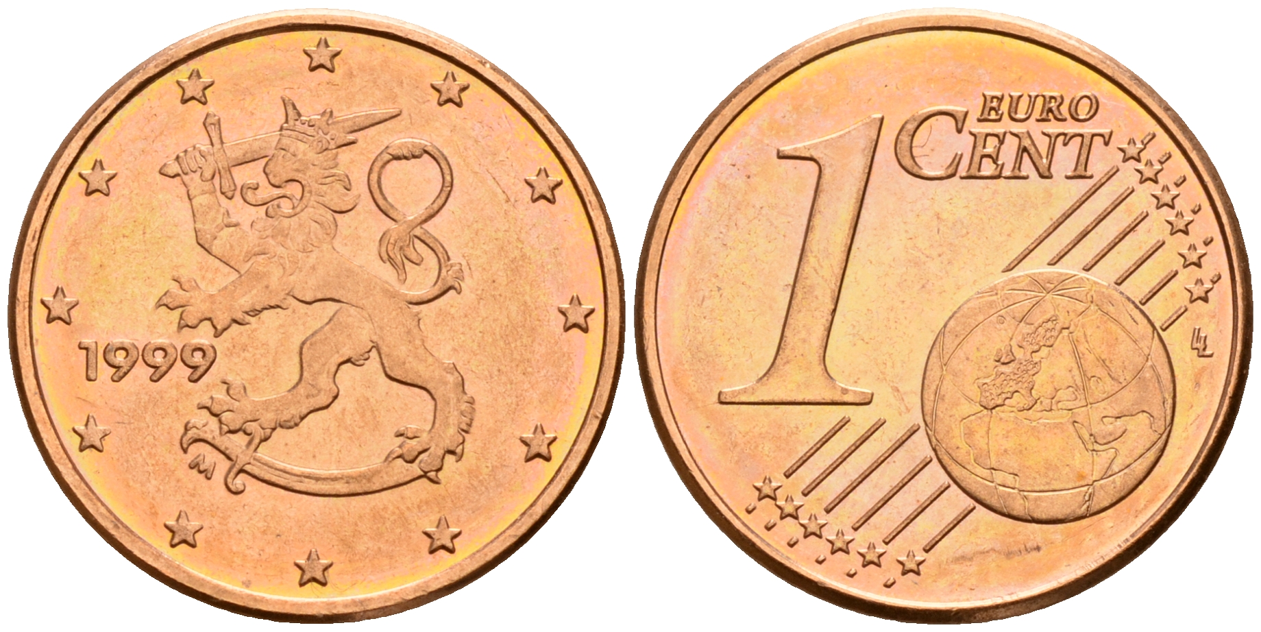 Финляндия 1 евроцент 1999  KM 98 сталь плакированная медью  UNC  4189-156