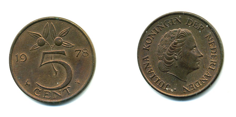 НИДЕРЛАНДЫ 5 ЦЕНТОВ 1978 ЮЛИАНА KM 181 бронза 76-452