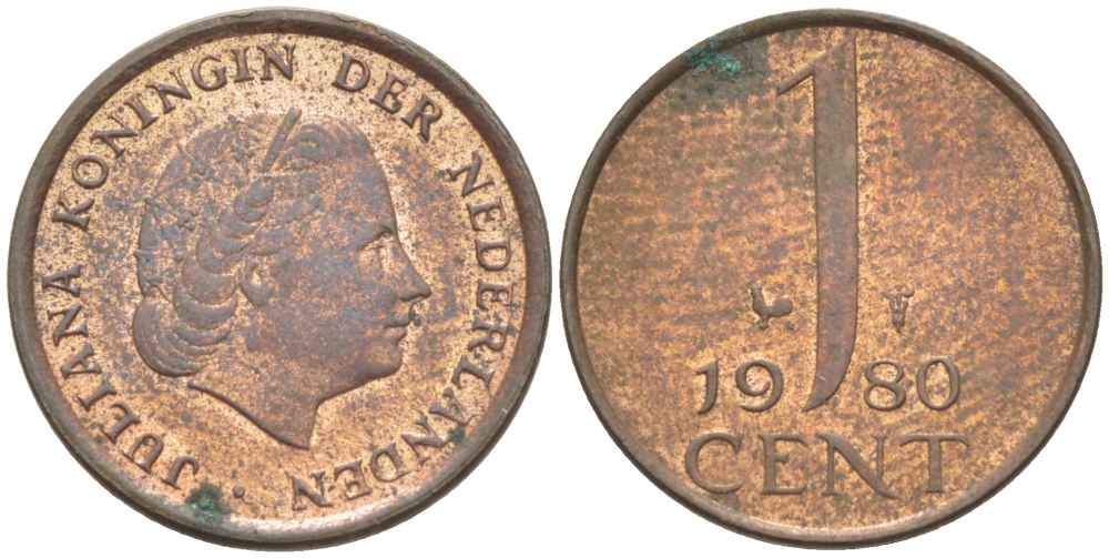 Нидерланды 1 цент 1980 Юлиана (1949-1980) KM 180 бронза 3457-1059
