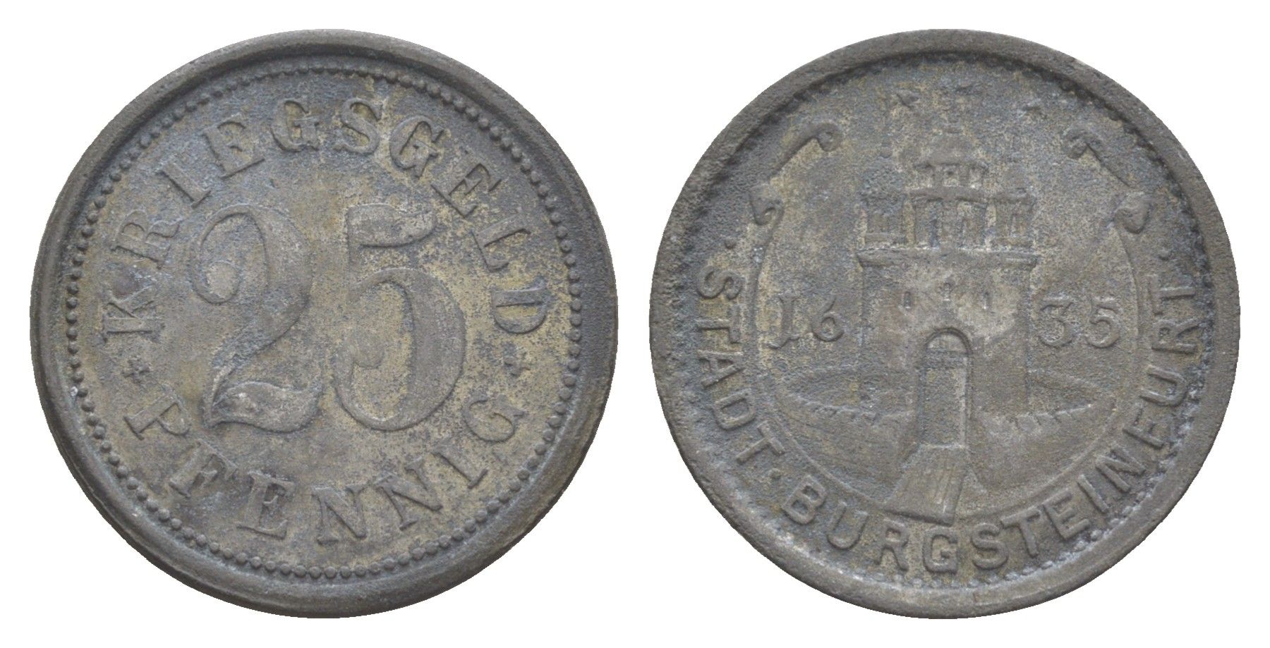 Бургштайнфурт 25 пфеннигов ND (1917) Funck 71.2, Men05 4091.2, Men18 5212.2 цинк 4643-868