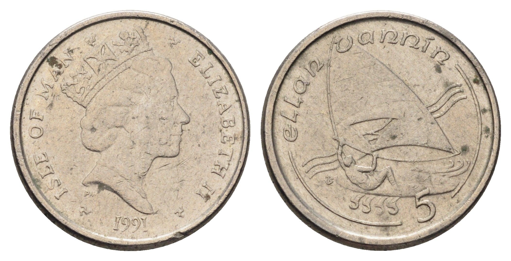 Остров Мэн 5 пенсов 1991 Елизавета II (1952-2022) KM 209.2 медно-никель 4682-459