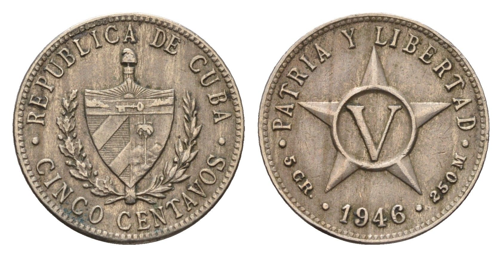 Куба 5 сентаво 1946 KM 11.3 медно-никель 4689-1249