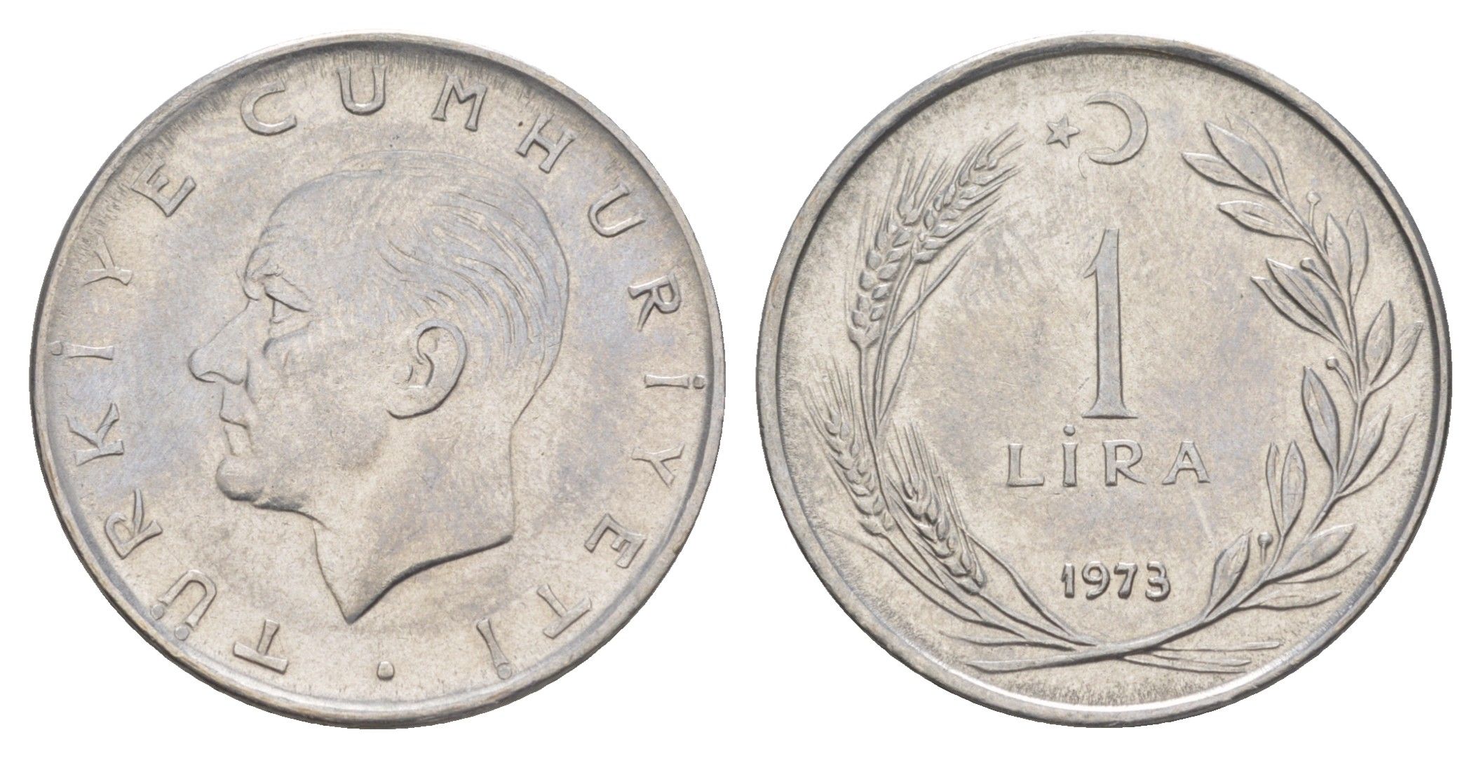 Турция 1 лира 1973 Кемаль Ататюрк KM 889a.2 нержавеющая сталь 4648-747