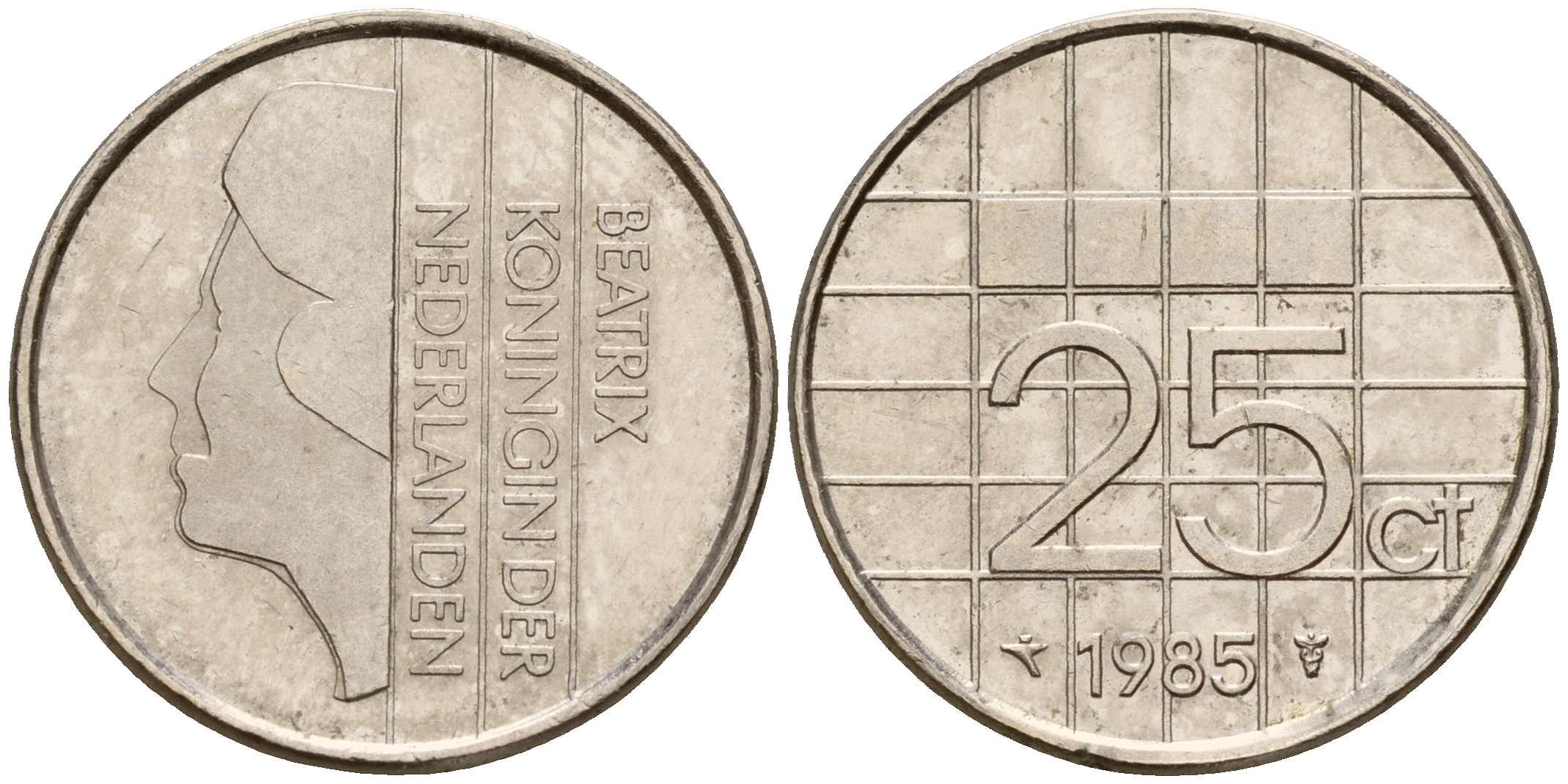 Нидерланды 25 центов 1985 Беатрикс KM 204 никель    4598-1227