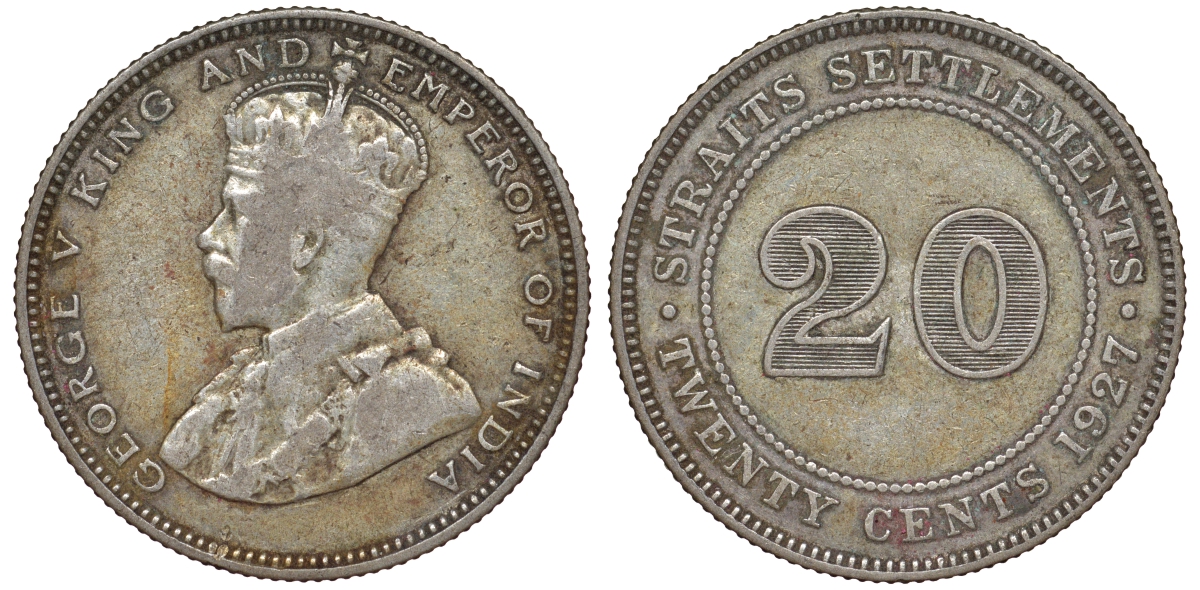 Стрейтс-Сетлментс 20 центов 1927 Георг V (1910-1936) КМ 30b серебро 53-756