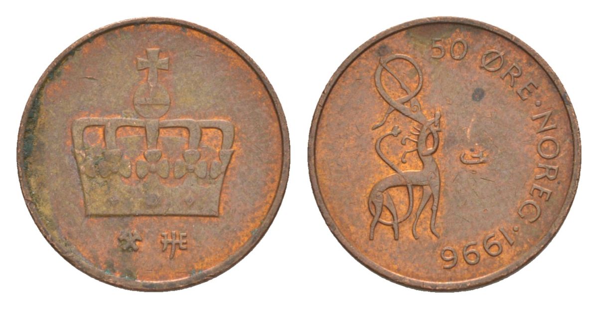 Норвегия 50 эре 1996 Харальд V (1991-) KM 460 бронза 4632-1254