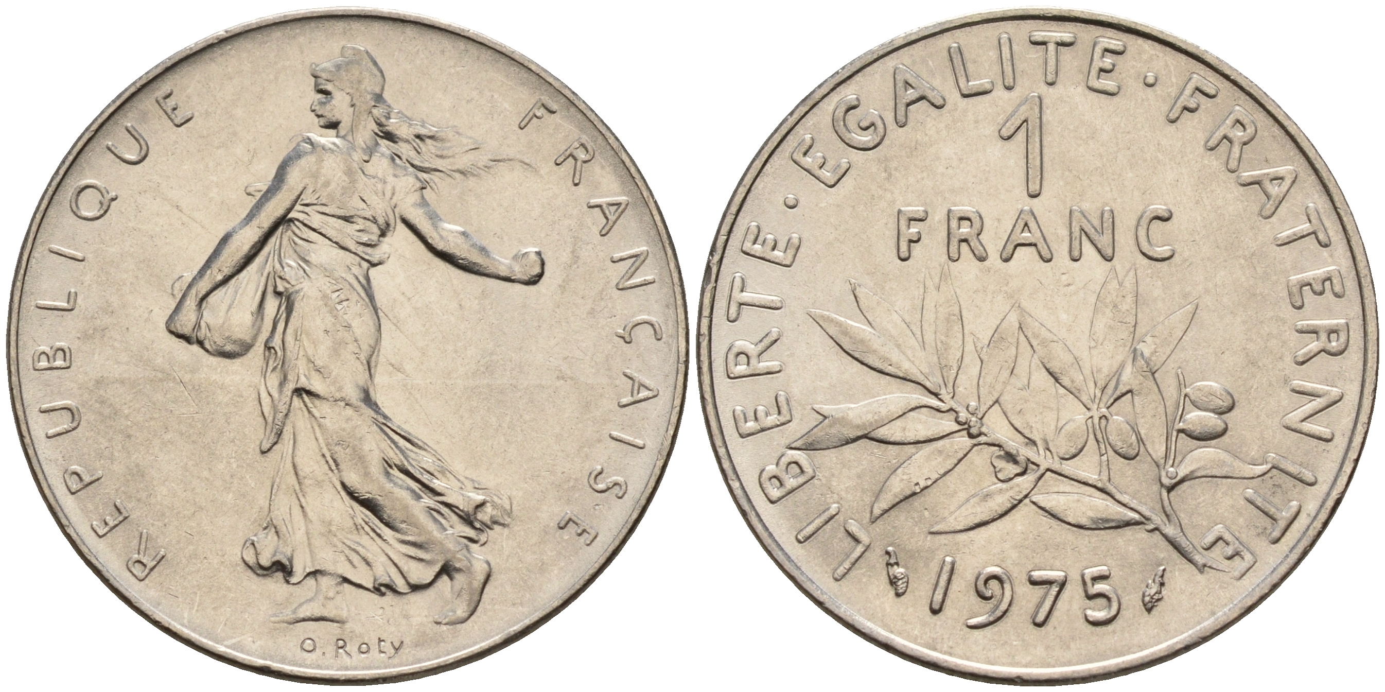 Франция 1 франк 1975 сеятель KM 925.1 никель    4153-444