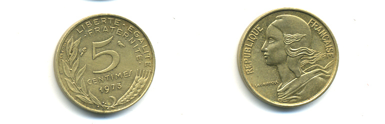 ФРАНЦИЯ 5 САНТИМОВ 1973 ТИП MARIANNE KM 933 медь алюминий никель 86-1722