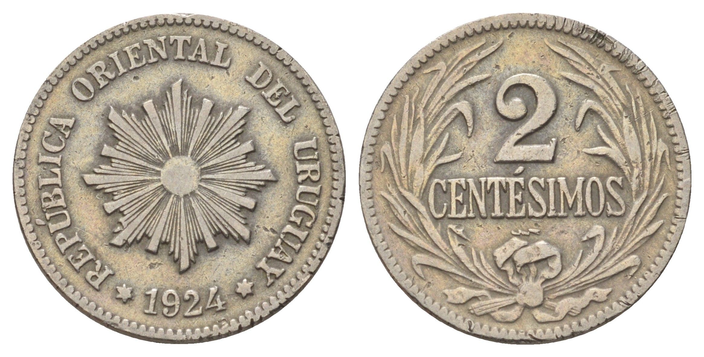 Уругвай 2 сентесимо 1924 KM 20 медно-никель 66-215
