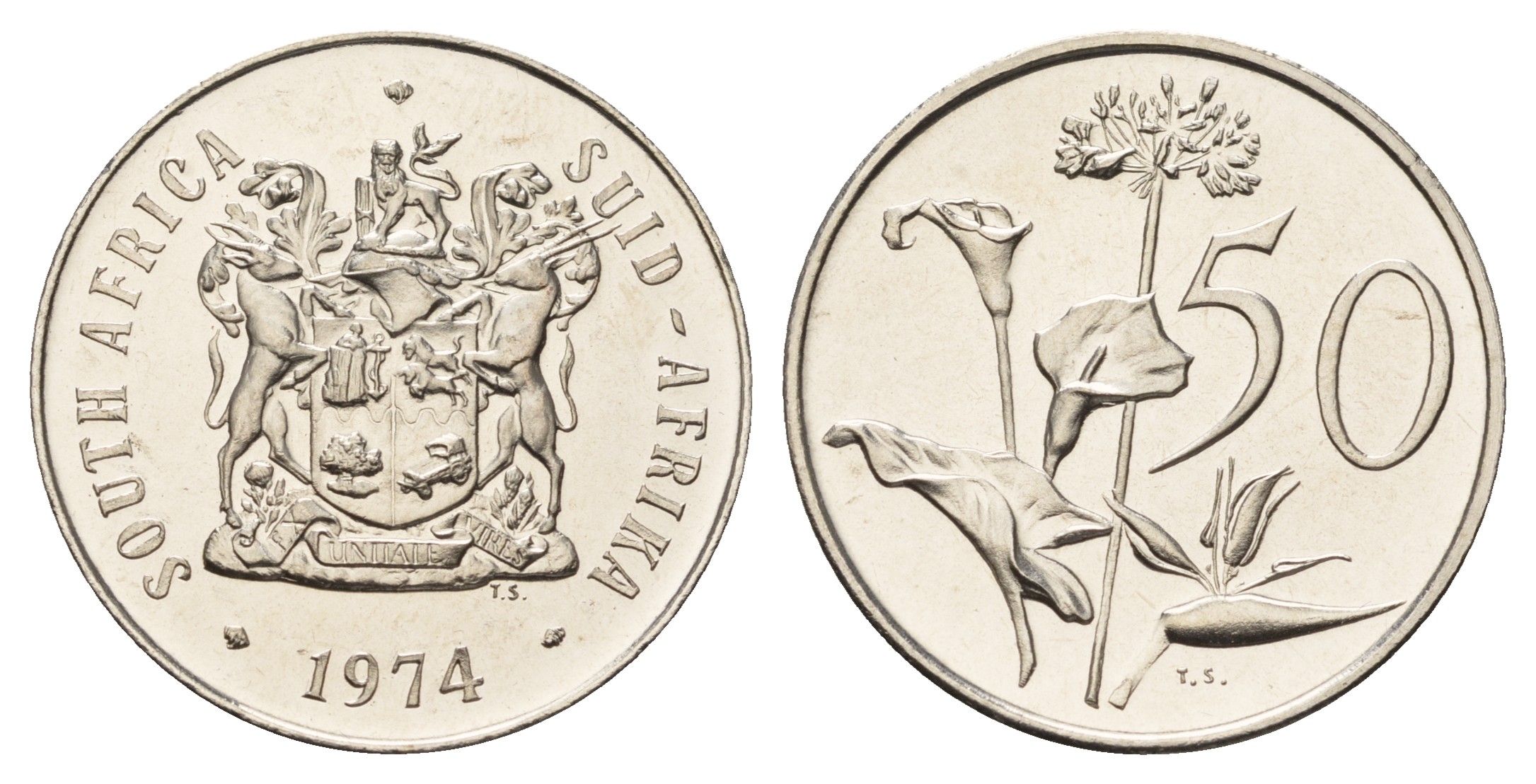 ЮАР 50 центов 1974 Зантедеския Эллиота (калла), герб KM 87 никель PROOF 4622-1111