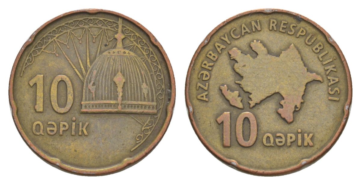 Азербайджан 10 гяпиков 2006 KM 42 сталь плакированный латунью 4633-147