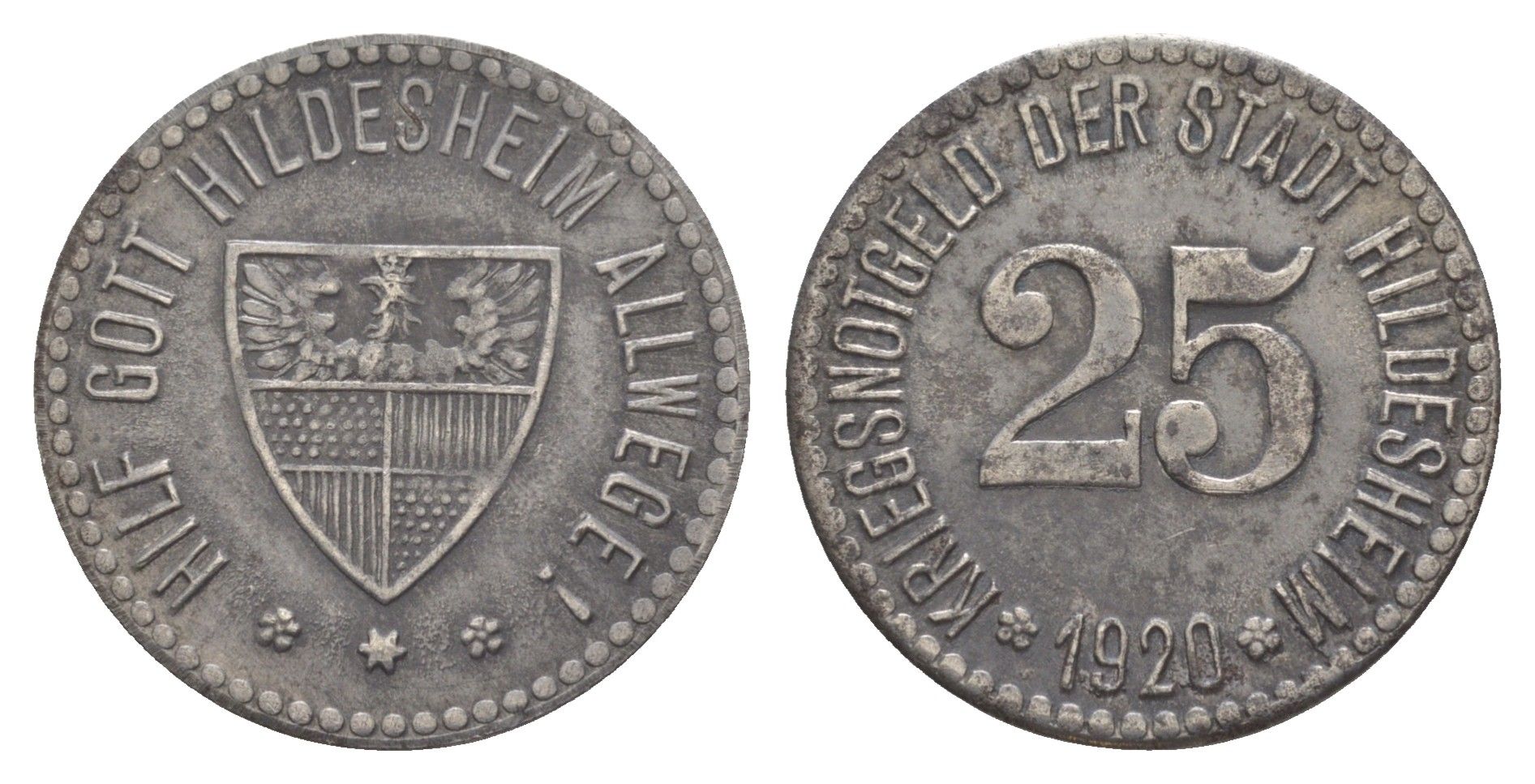 Хильдесхайм 25 пфеннигов 1920 Funck 212.6, Men05 11588.15, Men18 14500.15 железо 4582-625