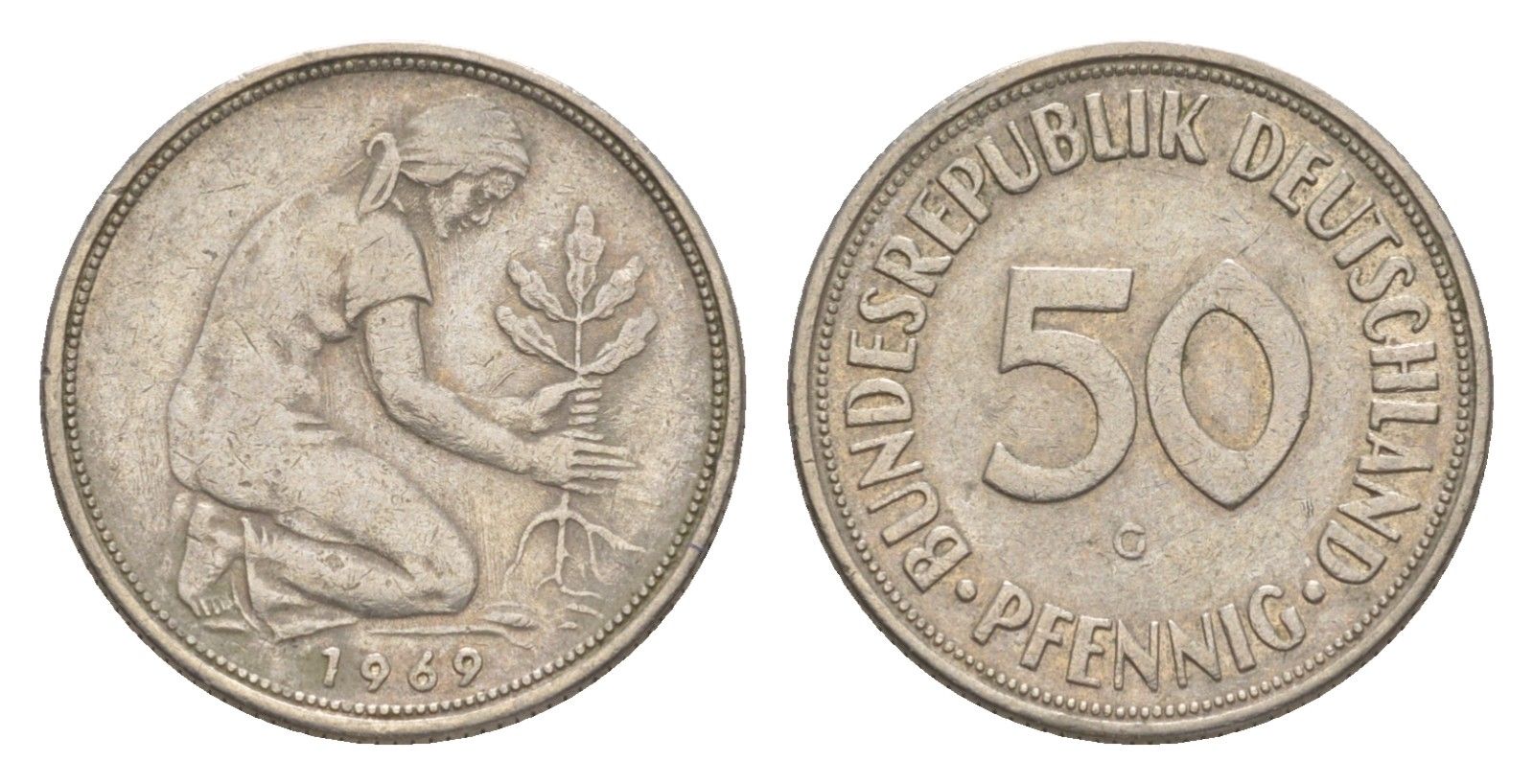 ФРГ 50 пфеннигов 1969 G KM 109.1, J. 384 медно-никель 4636-1121