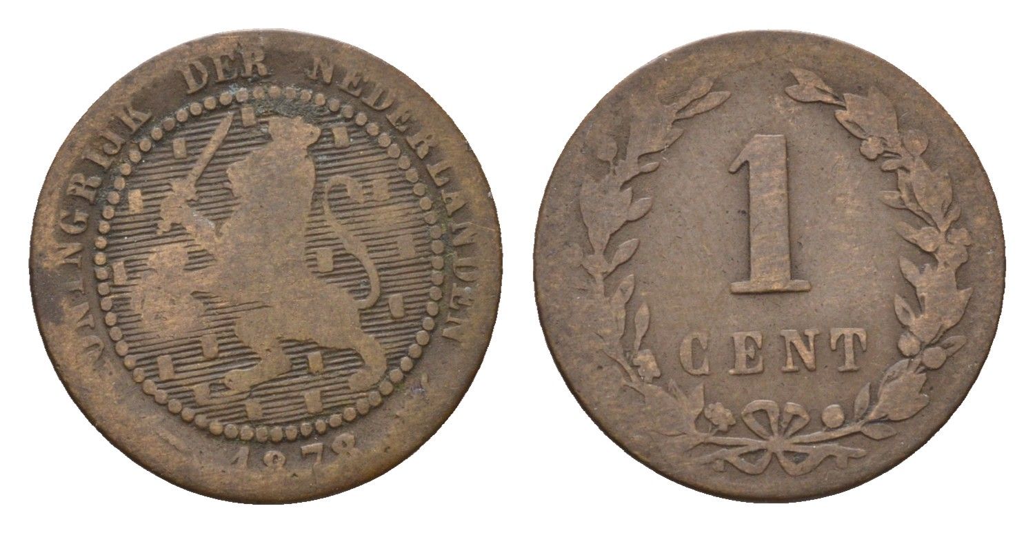 Нидерланды 1 цент 1878 Виллем III (1849-1890) KM 107 бронза 4611-1141