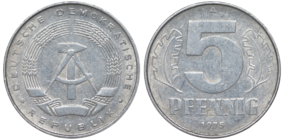 ГДР 5 пфеннигов 1975 A KM 9.1 алюминий 62-257