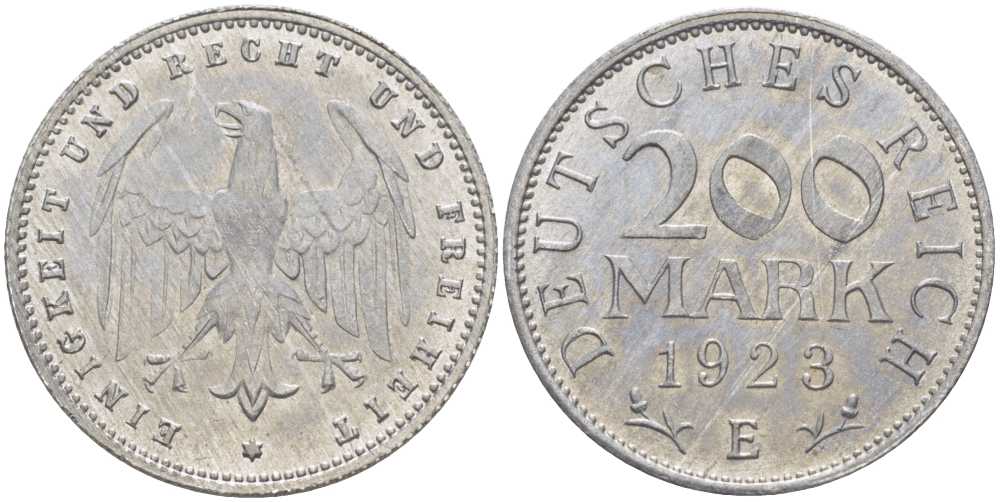 ГЕРМАНИЯ 200 МАРОК 1923 E KM 35, J. 304, Weege 22 алюминий 210-511