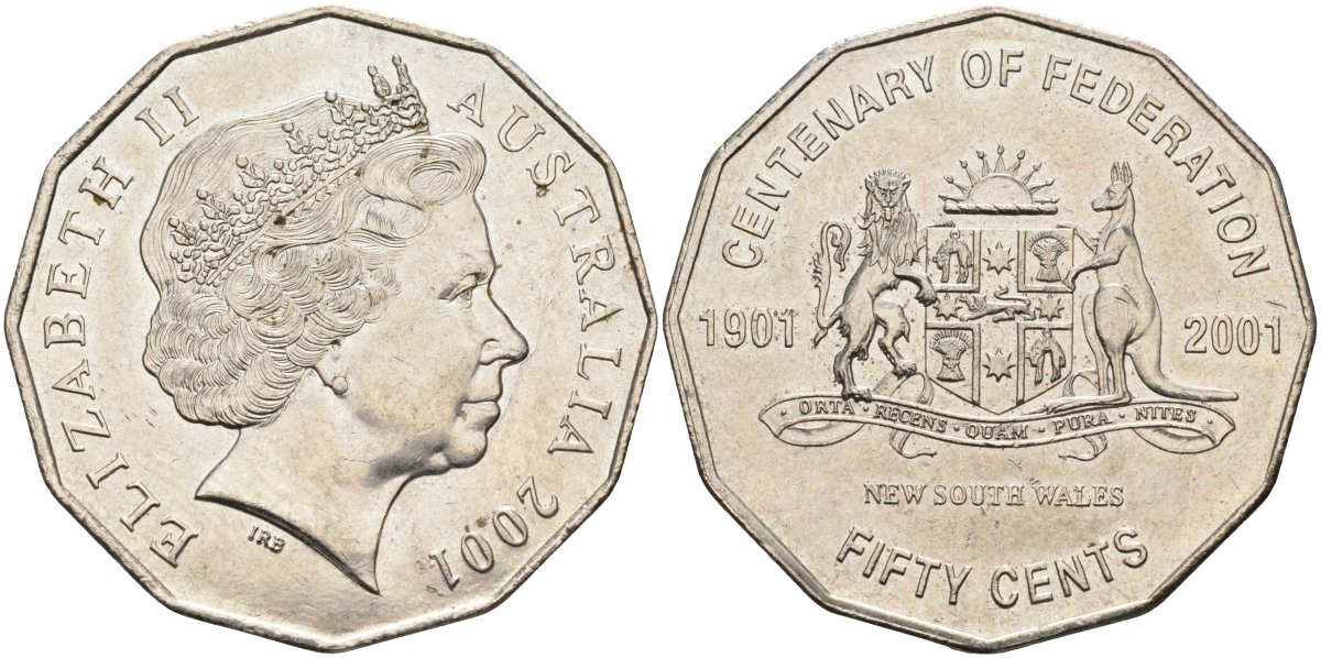 Австралия 50 центов 2001 серия 100 лет федерации, Новый Южный Уэльс KM 551 медно-никель 4578-232