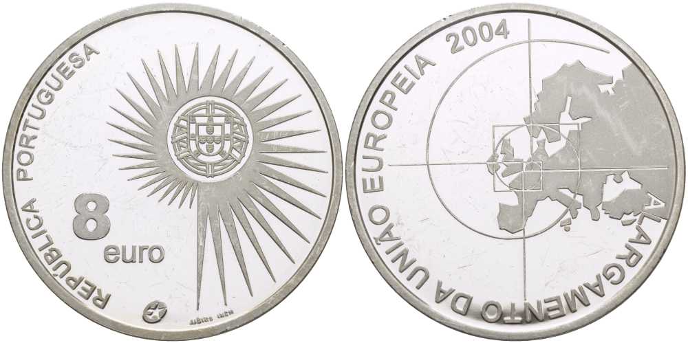 Португалия 8 евро 2004 INCM, расширение Европейского Союза KM 753a серебро PROOF 1076-5-22