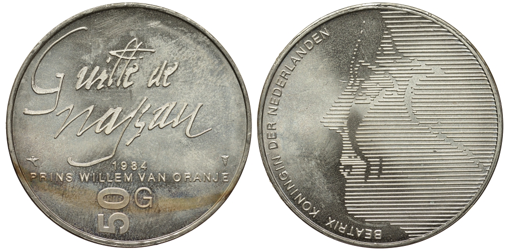 Нидерланды 50 гульденов 1984 400 лет со дня смерти Вильгельма I Оранского KM 208 серебро UNC 443-331
