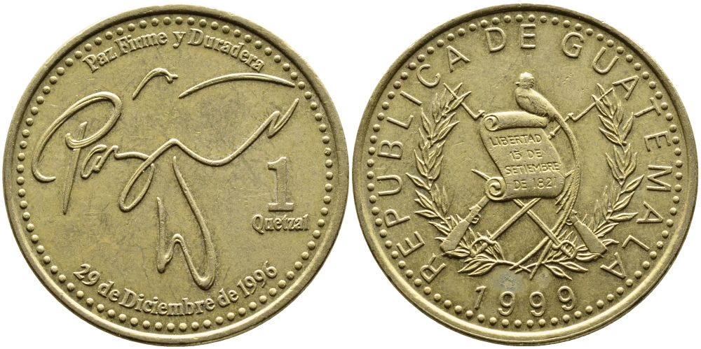 Гватемала 1 кетсаль 1999 KM 284 латунь 4389-434