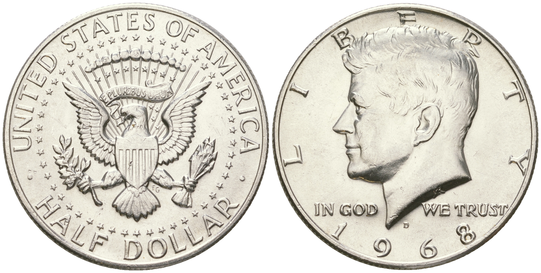 США 1/2 доллара (50 центов) 1968 D, Джон Кеннеди KM 202a серебро  UNC  4178-935