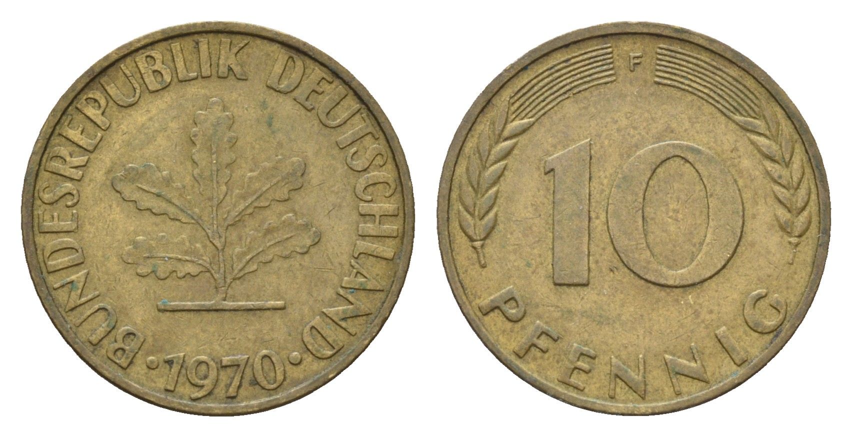 ФРГ 10 пфеннигов 1970 F KM 108, J.383 сталь плакированная латунью 4606-1111