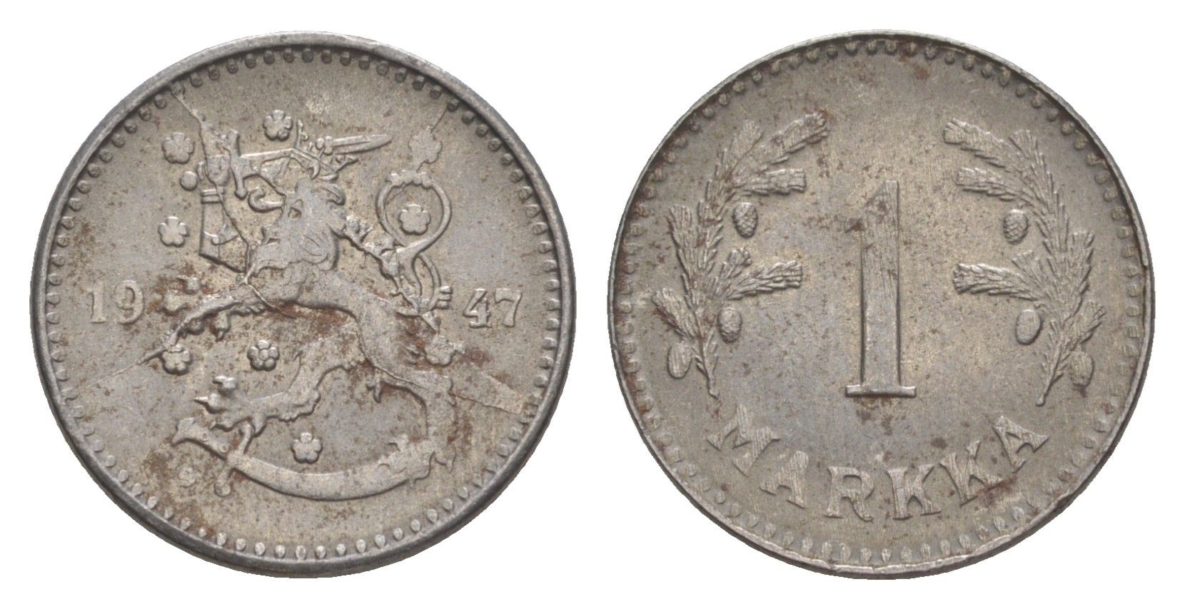 Финляндия 1 марка 1947 KM 30b железо 4647-423