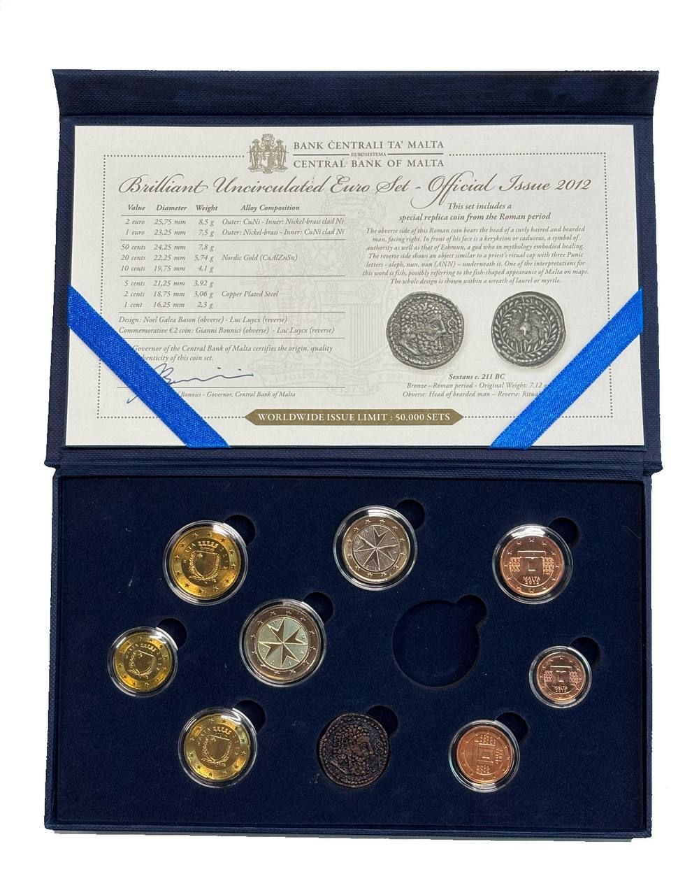 Мальта годовой набор из 8 монет (1, 2, 5, 10, 20 и 50 евроцентов; 1 и 2 евро) и жетоном монетного двора 2012 в оригинальной упаковке KM 125, 126, 127, 128, 129, 130, 131 и 132 BU 8-2-05-18
