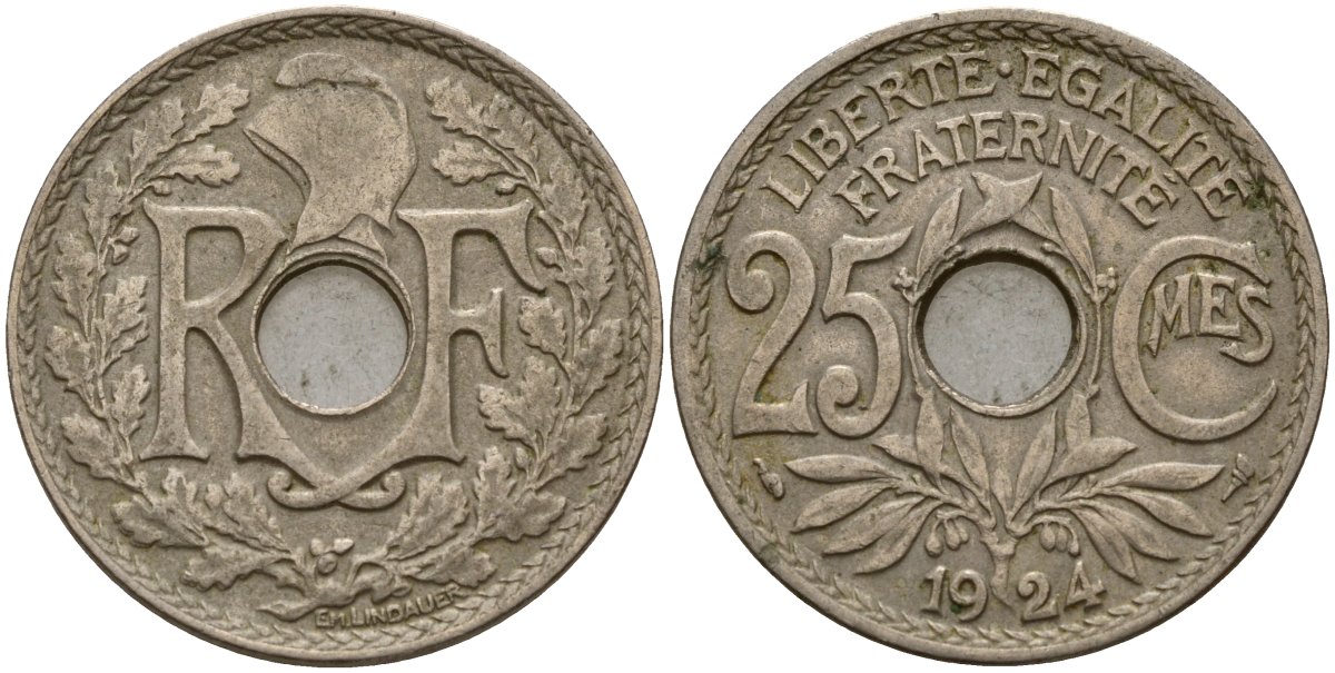 Франция 25 сантимов 1924 KM 867a медно-никель 4187-952