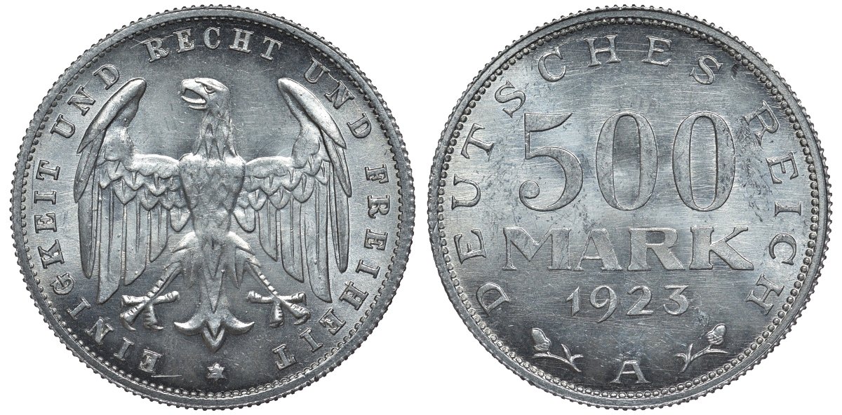 Германия 500 марок 1923 А KM 36, J.305 алюминий UNC 4587-536