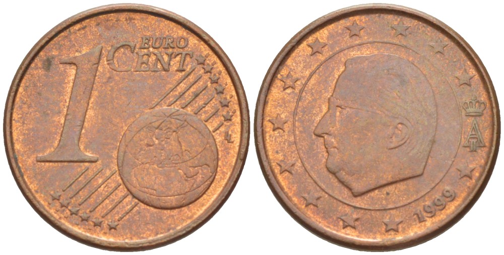 БЕЛЬГИЯ 1 ЕВРОЦЕНТ 1999 АЛЬБЕРТ II KM 224 сталь плакированная медью 46-318