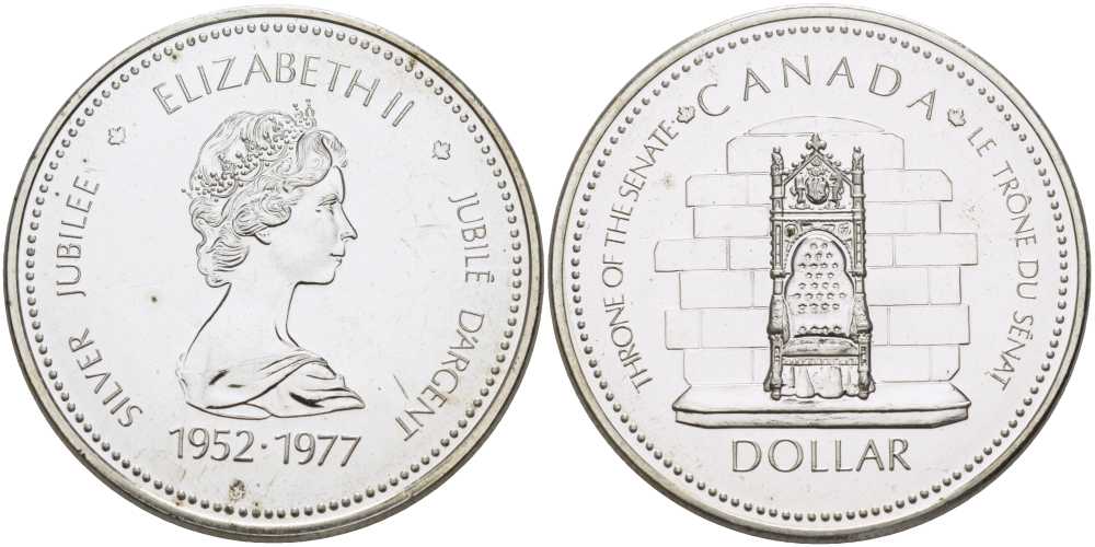 Канада 1 доллар 1977 25 лет вступлению на престол Королевы Елизаветы II KM 118 серебро UNC 02-263-43
