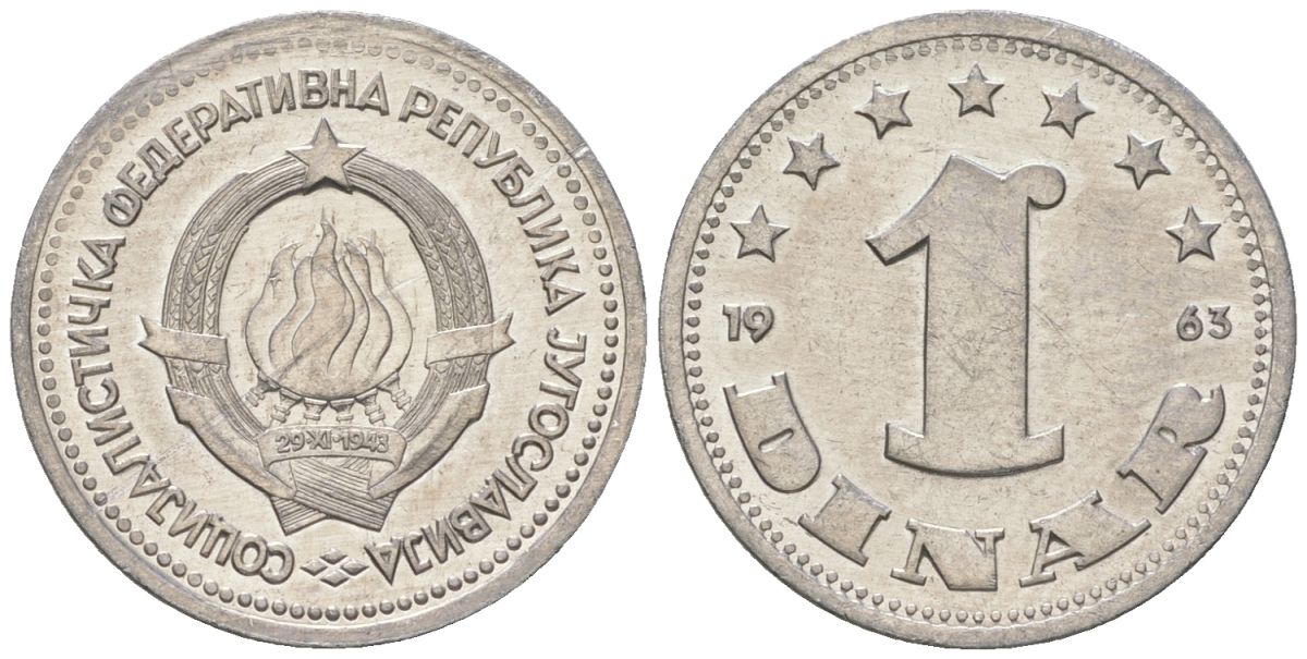 Югославия 1 динар 1963 KM 36 алюминий UNC 4615-1042