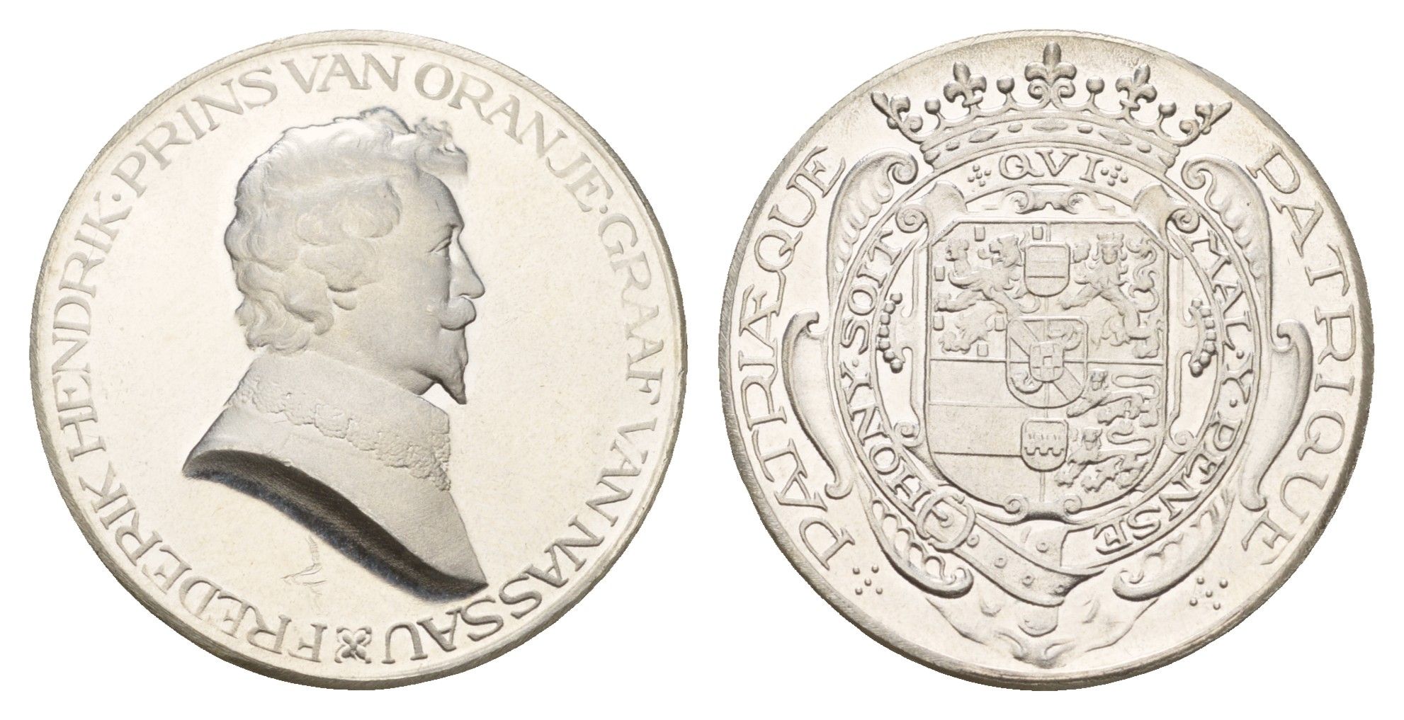 Нидерланды медаль из серии история Нидерландов - Фредерик Генрих Оранский - прниц (Штатгальтер) Нидерландов первая половина XX века Patriaeque and Patrique (отец и патриот), диаметр 25 мм, вес 7,3 гр серебро PROOF 4671-1126