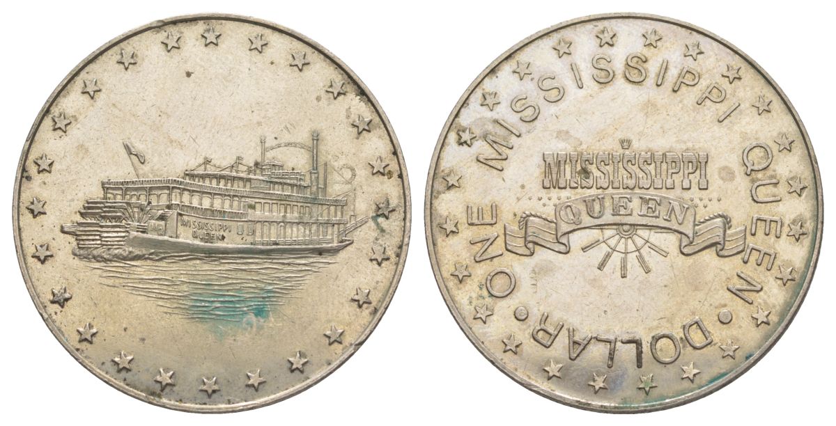 США жетон "1 доллар - MISSISSIPPI QUEEN, пароход" 1979 диаметр 37 мм медно-никель 4368-131