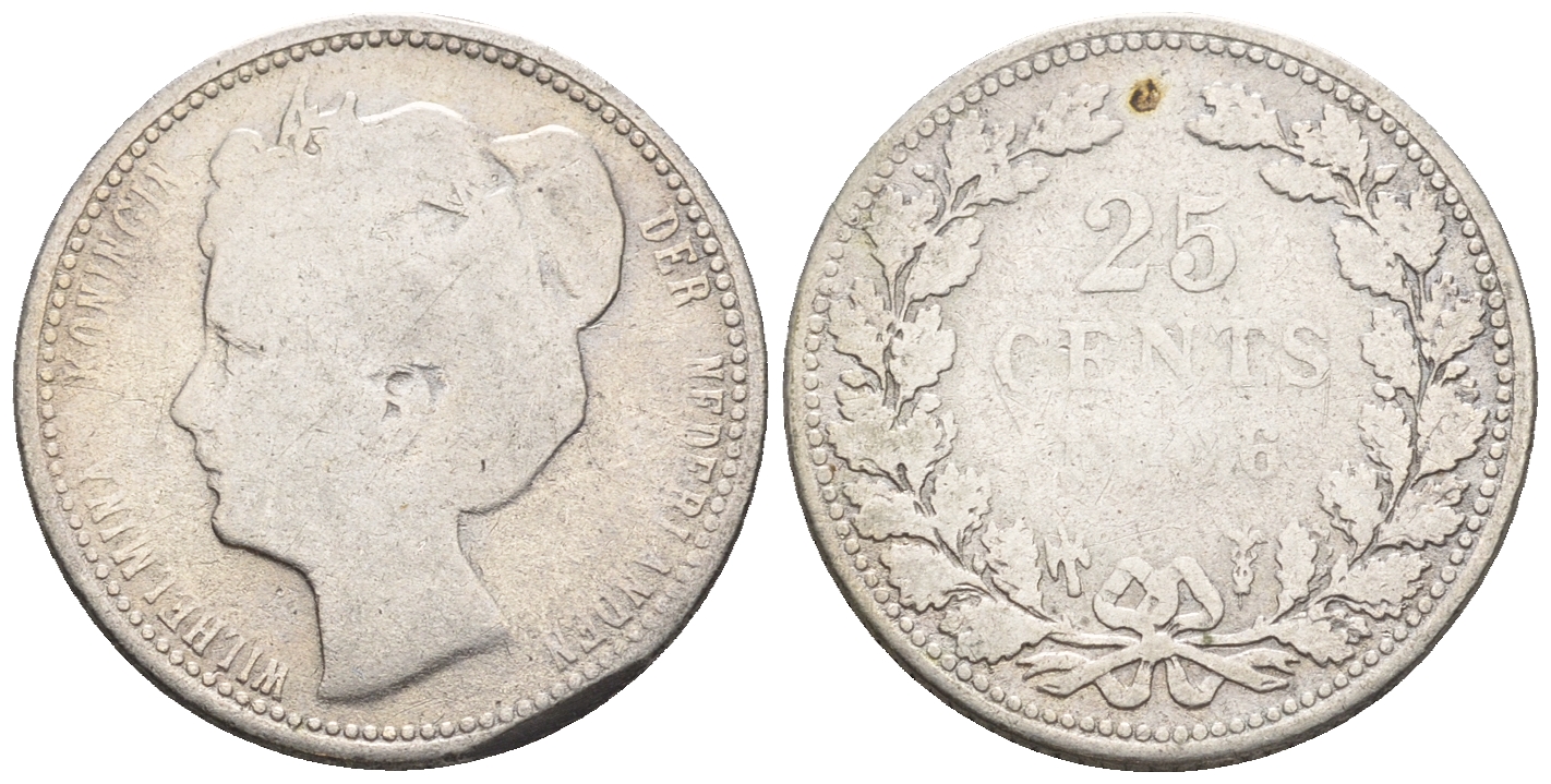 Нидерланды 25 центов 1906 Вильгельмина (1890-1948) KM 120.2 серебро 4609-759