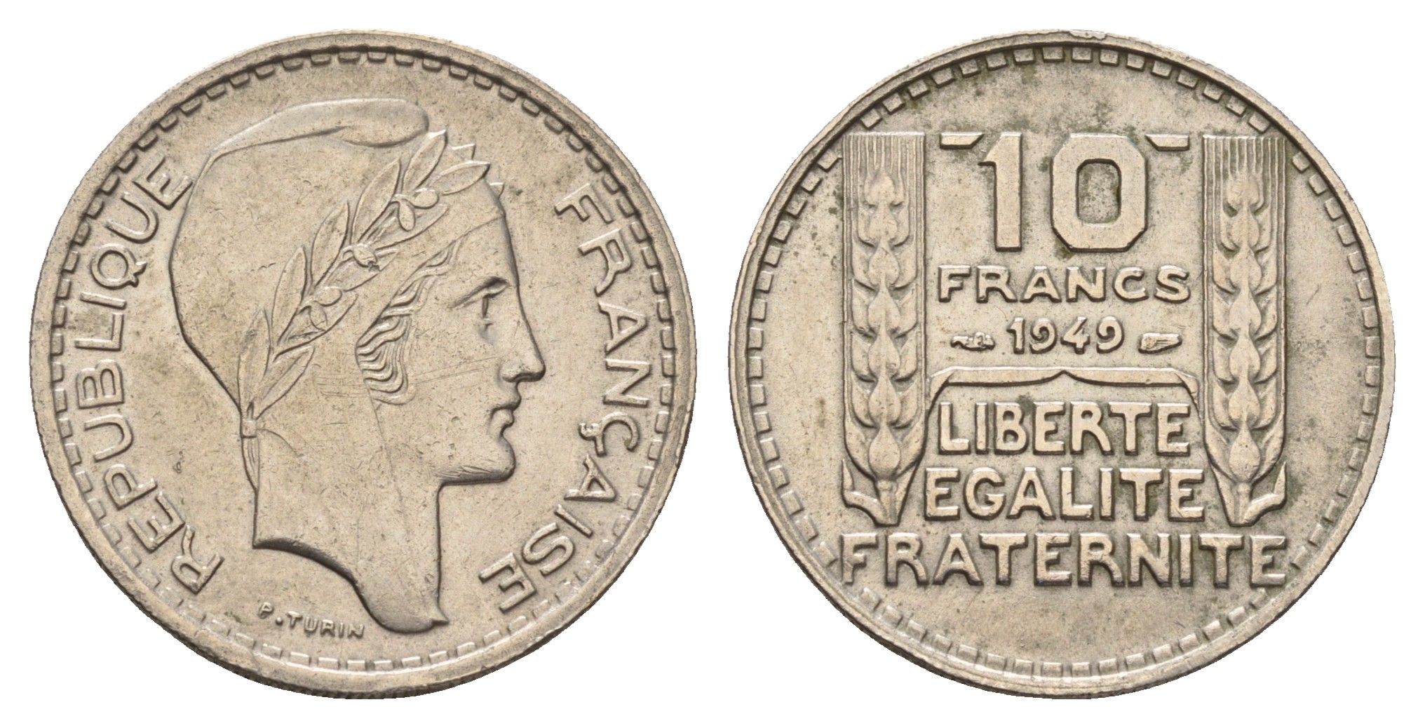 Франция 10 франков 1949 KM 909.1, Le Franc 362.6 медно-никель 3856-511