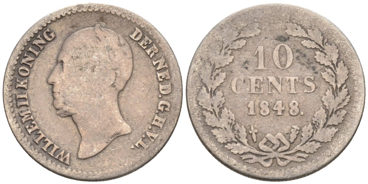 Нидерланды 10 центов 1848 Виллем II (1840-1849) KM 75 серебро 4576-819
