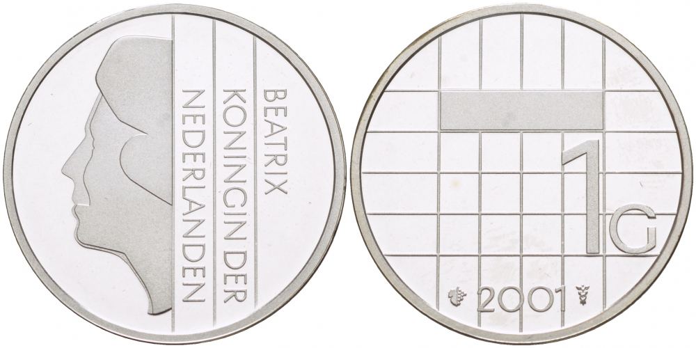 Нидерланды 1 гульден 2001 Беатрикс (1980-2013) KM 205a серебро PROOF 1087-4-41