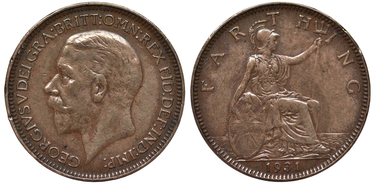 Великобритания 1 фартинг 1931 Георг V (1910-1936) KM 825, Spink 4061 бронза 4122-552